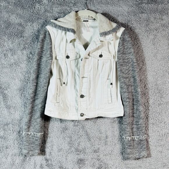 Free People White Denim Fall Knit Jacket XS - Picture 2 of 10